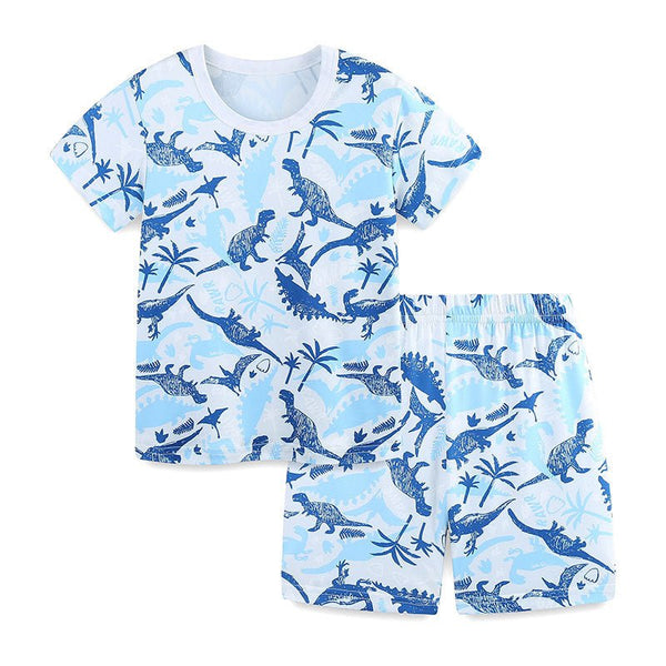 Toddler/Kid Boy Dinosaurs and Trees Blue T-shirt and Shorts Set