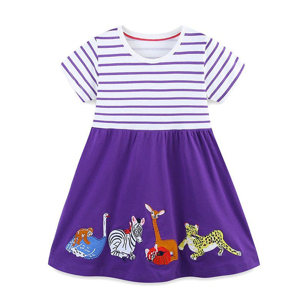 Toddler/Kid Girl's Animal Embroidery Design Purple Dress