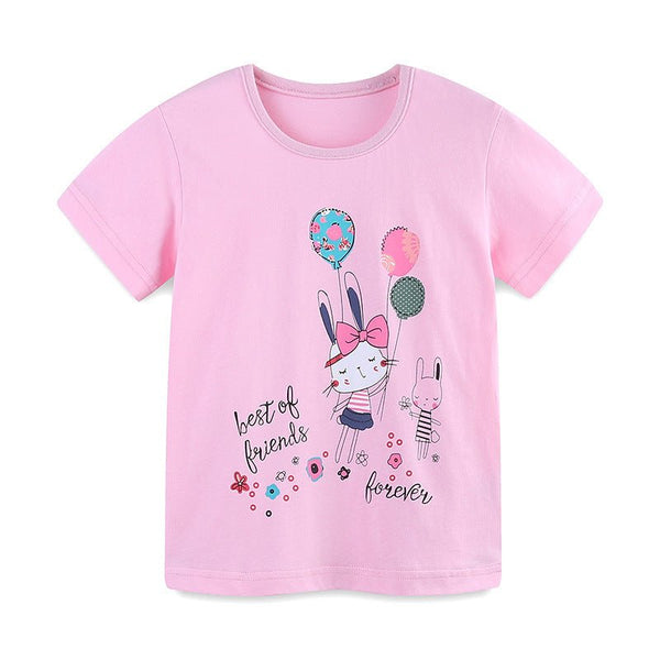 Toddler/Kid Girl's Short Sleeve Best Friends Forever Bunnies Print Design Tee