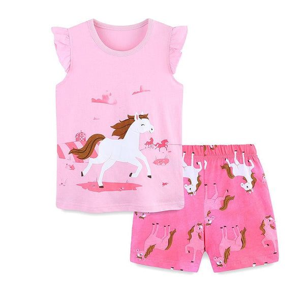 Toddler/Kid Girl Happy Horse Pink Top and Shorts Set