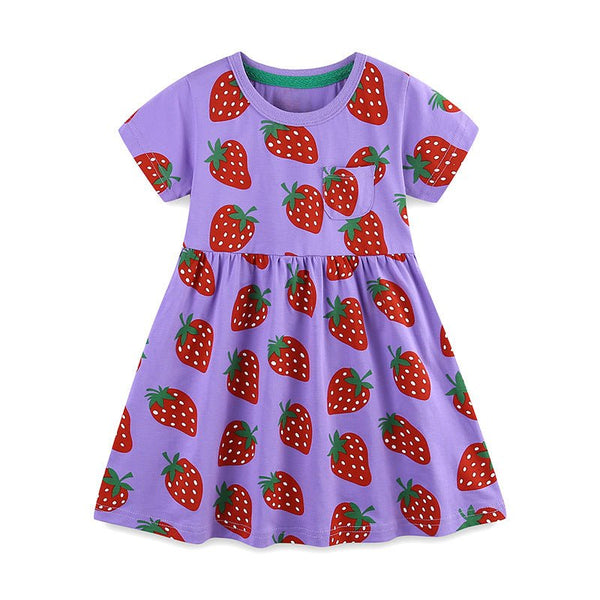 Toddler/Kid Girl's Strawberry Print Design Purple Dress