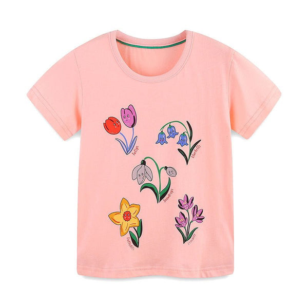 Toddler/Kid Girl's Cartoon Flowers Print Design Pink T-Shirt