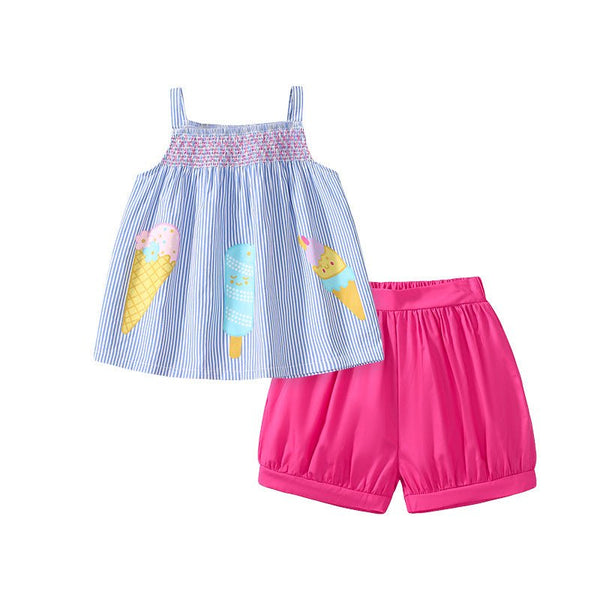 Toddler/Kid Girl's Sleeveless Ice Cream Print Design Top with Shorts Set