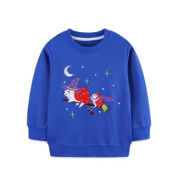 Toddler/Kid Girl Magic Hedgehog Embroidery Design Blue Sweatshirt