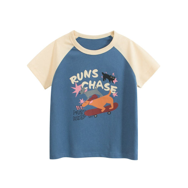 Toddler/Kid Girl Dogs Run Chase Print T-shirt