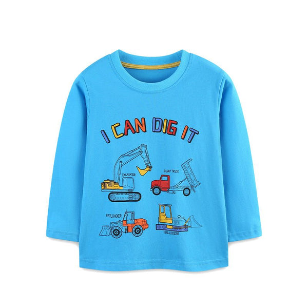 Toddler/Kid Boy Long Sleeve " I Can Dig It " Print Design Blue T-shirt