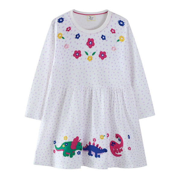 Toddler/Kid Girl's Little Flowers with Dinosaur Design Dress
