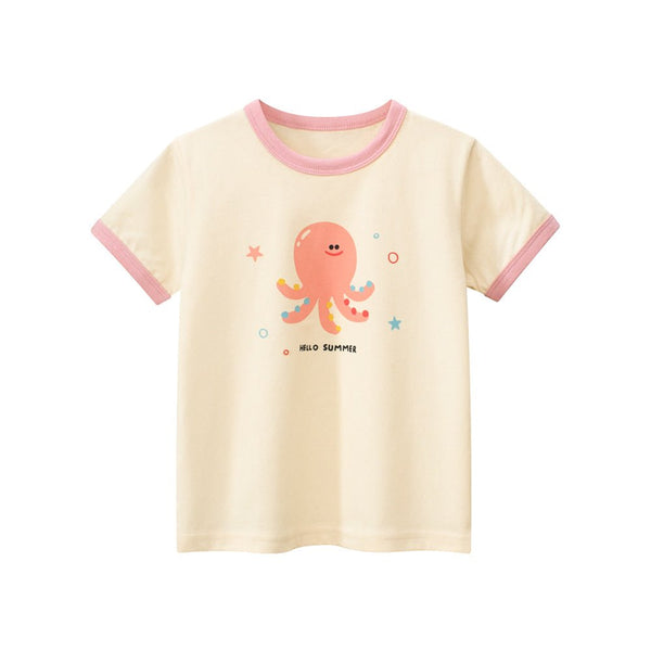 Toddler/Kid Girl's Short Sleeve Cute Octopus Print Design T-Shirt