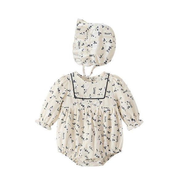 Baby Girl Floral Design Long Sleeve Onesie with Hat Set
