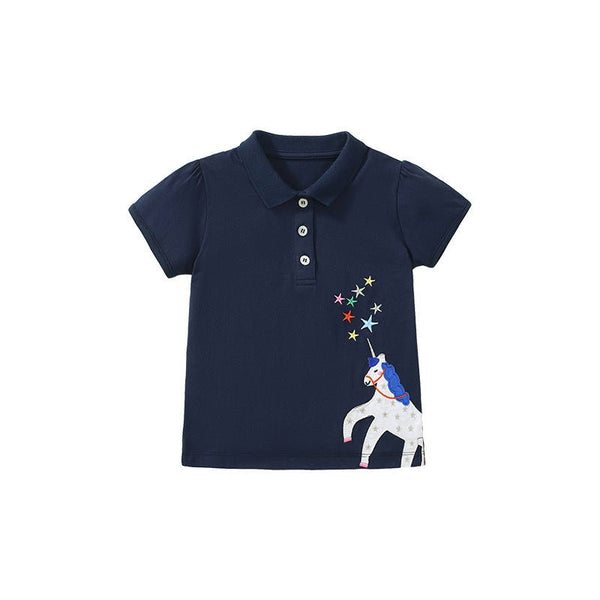 Toddler/Kid Girl's Unicorn with Stars Design Polo Shirt