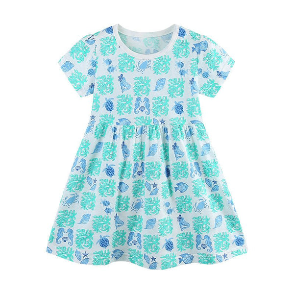 Toddler/Kid Girl's Mermaid with Fish Print Design Blue Dress