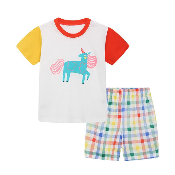 Toddler/Kid Girl's Short Sleeve Cute Unicorn Print Design Tee with Shorts Set
