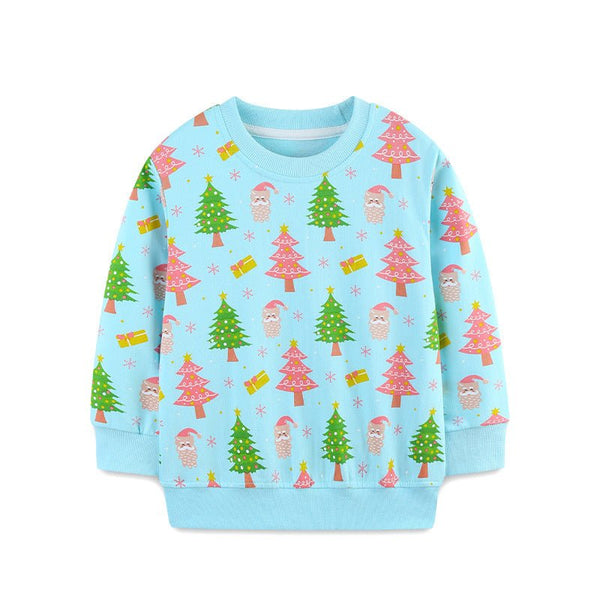 Toddler/Kid Girl's Christmas Tree Design Blue Sweatshirt