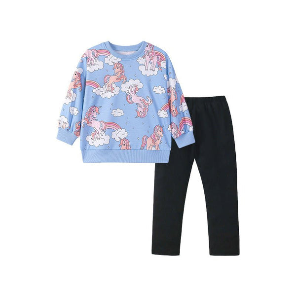 Toddler/Kid Girl Unicorn Journey Print Design Sweatshirt and Leggings Set