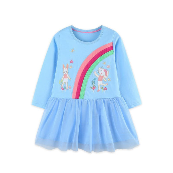 Toddler/Kid Girl Animal with Rainbow Embroidery Design Dress