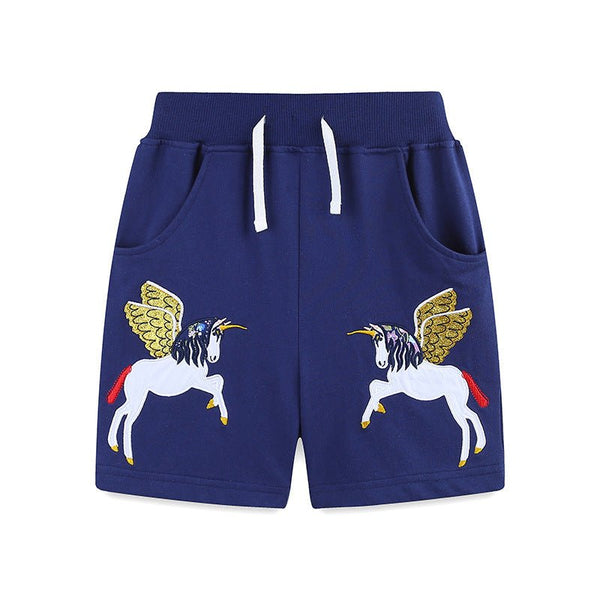 Toddler/Kid Girl's Flying Unicorn Embroidery Design Shorts
