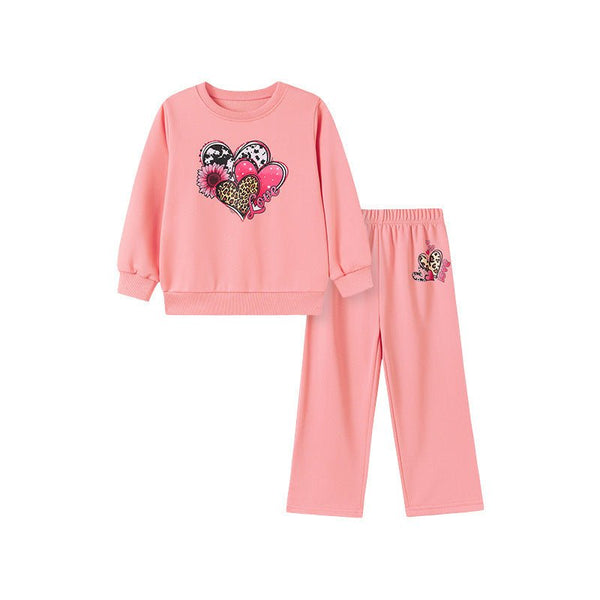 Toddler/Kid Girl's Pink Heart Design Sweatshirt with Pants Set