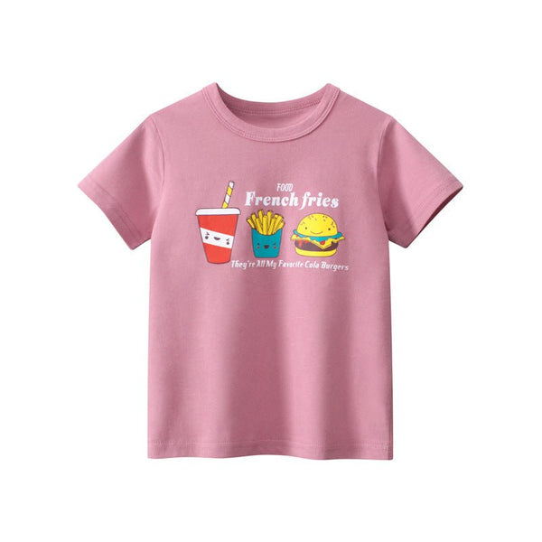 Toddler/Kid Girl's Short Sleeve Favorite Foods Print Design Pink T-Shirt