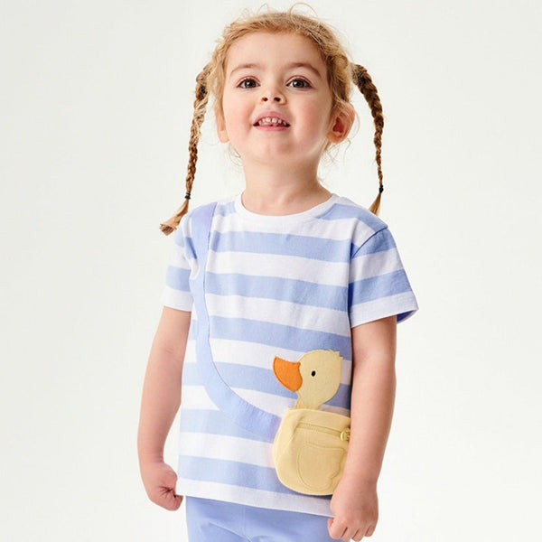 Toddler/Kid Girl's Duck Design Striped Tee with Leggings Set