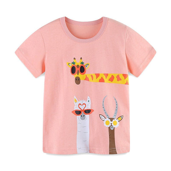 Toddler/Kid Girl's Short Sleeve Safari Pink Tee