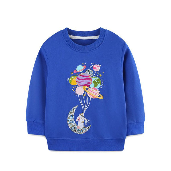 Toddler/Kid Girl Bunny with Moon Embroidery Design Sweatshirt