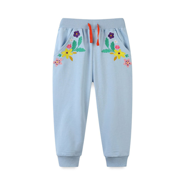 Toddler/Kid Girl's Floral Design Blue Pants