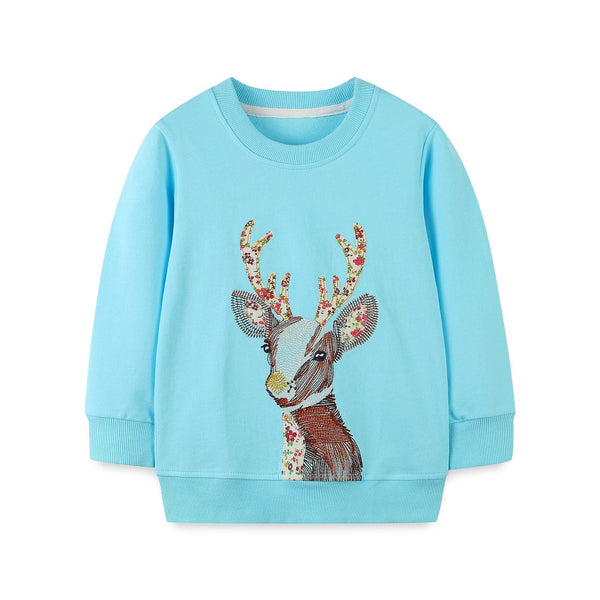 Toddler/Kid Girl Holiday Reindeer Embroidery Sweatshirt (2 Colors)