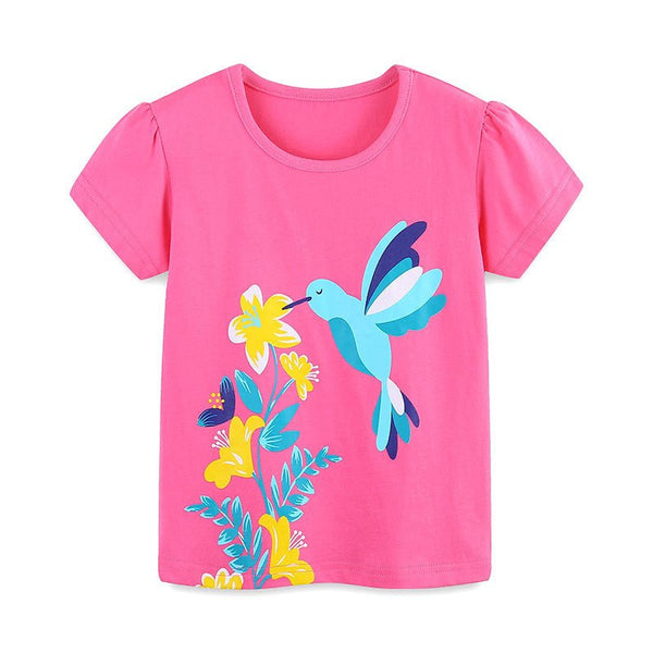 Toddler/Kid Girl's Bird and Flower Print Design T-Shirt
