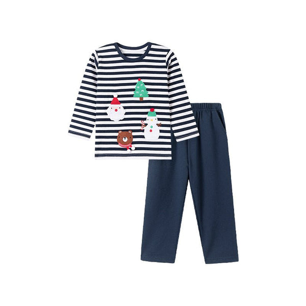 Toddler/Kid Boy Snowman and Santa Embroidery Design Long Sleeve T-Shirt and Pants Set