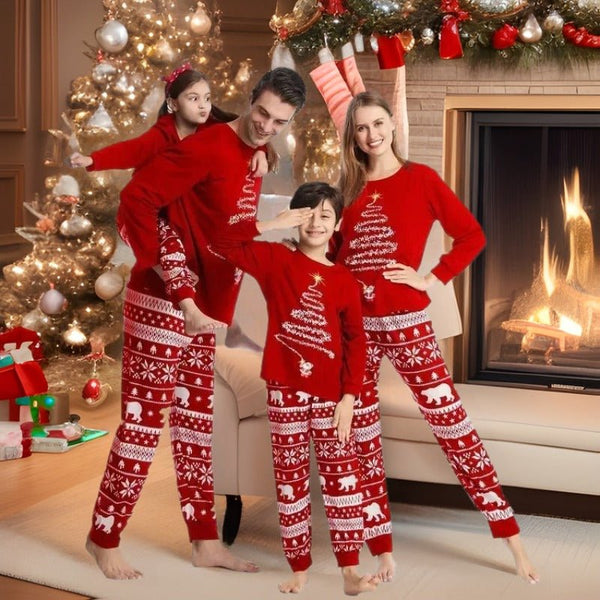 Family Matching Starlight Christmas Tree Print Design Red Pajama