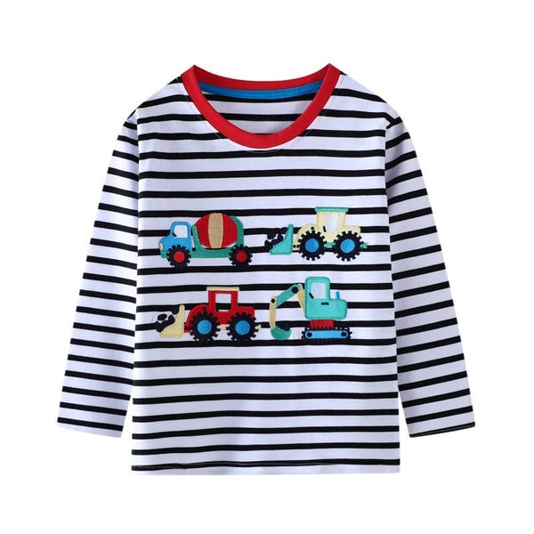 Toddler/Kid Boy Long Sleeve Green Excavator Embroidery Design T-Shirt