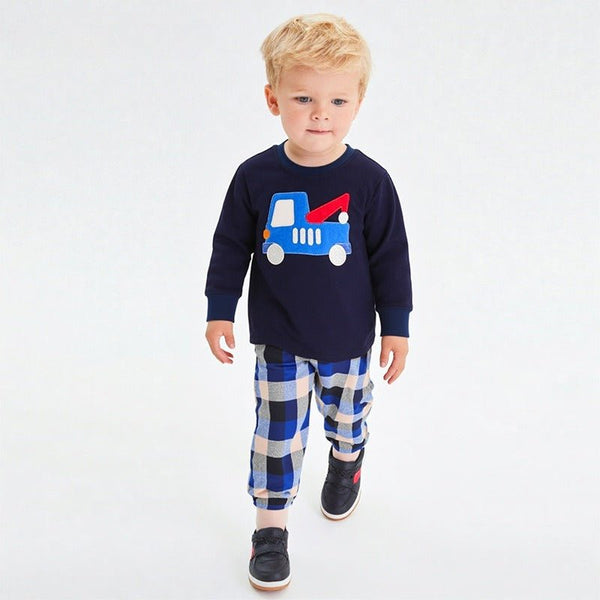 Toddler/Kid Boy's Cartoon Excavator Embroidery Design Sweatshirt and Pants Set