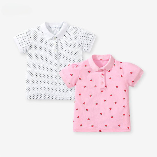 Toddler/Kid Girl's Short Sleeve Little Stars/Strawberries Print Design Polo Shirt (2 Designs)