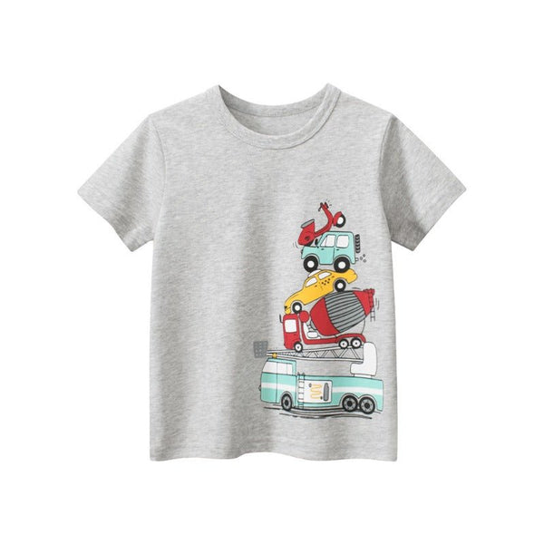 Toddler/Kid Boy's Vehicle Print Design Gray Cotton Tee