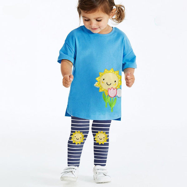 Toddler/Kid Girl's Short Sleeve Sunflower Design Tee with Leggings Set
