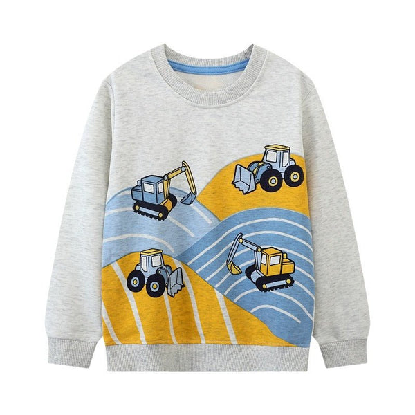 Toddler/Kid Boy Cartoon Excavator Print Design Gray Sweatshirt