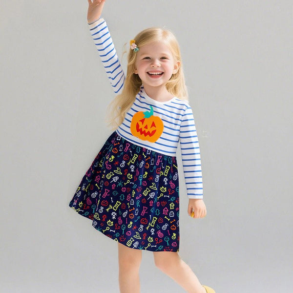 Toddler/Kid Girl Long Sleeve Pumpkin Embroidery Dress