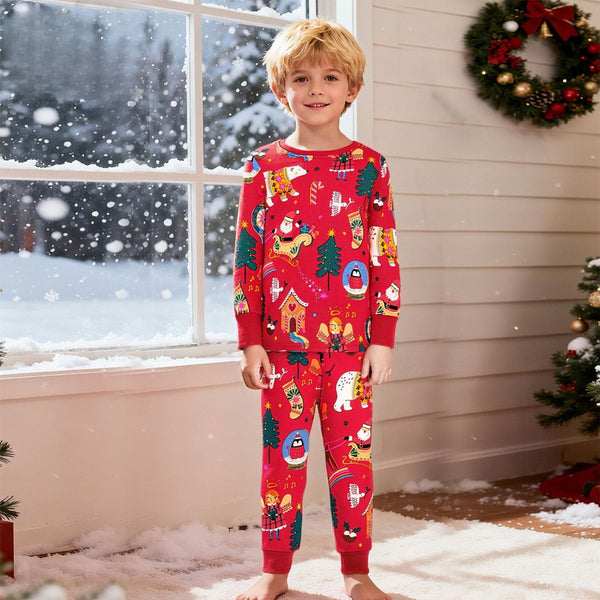 Toddler/Kid's Santa Christmas and Polar Bear Print Design Pajama Set
