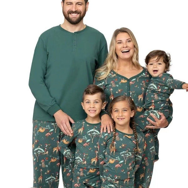 Family Matching Green Animals Print Design Pajama