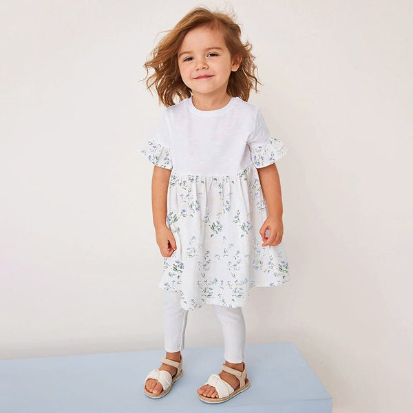 Toddler/Kid Girl's Short Sleeve Floral Print Dress with Leggings Set