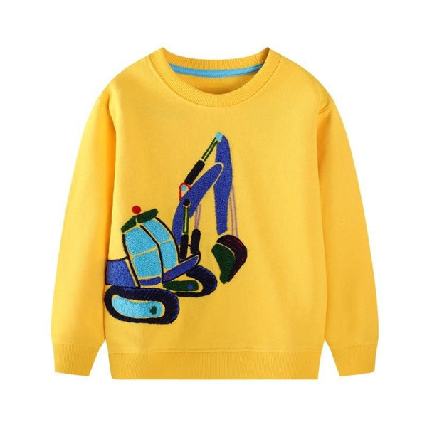 Toddler/Kid Boy Digger Embroidery Design Yellow Sweatshirt