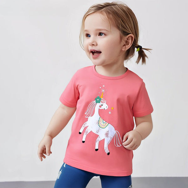 Toddler/Kid Girl's Unicorn Print Design Pink T-shirt