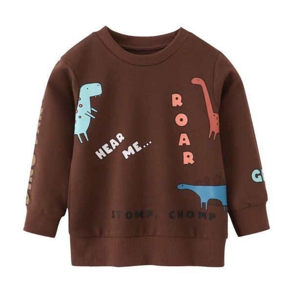 Toddler/Kid's Three Cartoon Dinosaurs Print Design Brown Sweatshirt