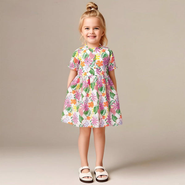 Toddler/Kid Girl Floral with Dragon Fruit Print Dress