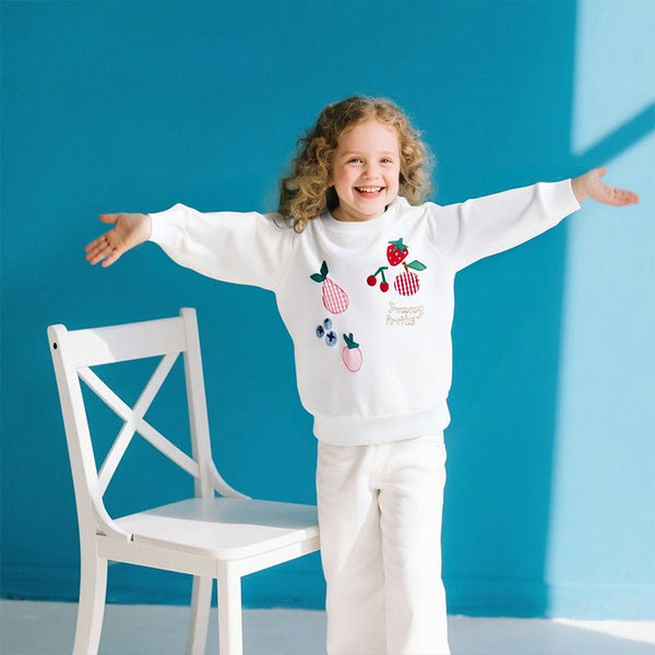 Toddler/Kid Girl Fruits Embroidery Design White Sweatshirt