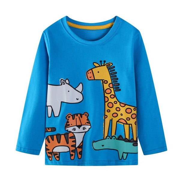 Toddler/Kid Long Sleeve Cute Cartoon Rhino, Giraffe, Tiger and Crocodile Print Design T-shirt