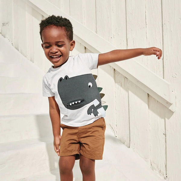 Toddler/Kid Boys Cartoon Adorable Dino Design White T-shirt