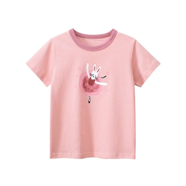 Toddler/Kid Girl's Cartoon Dancing Rabbit Pink Short Sleeve Tee