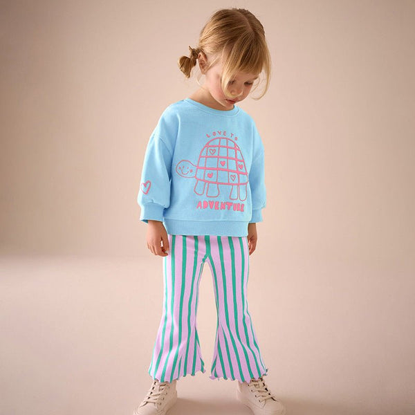 Toddler/Kid Girl Turtle Adventure Print Design Sweatshirt and Leggings Set