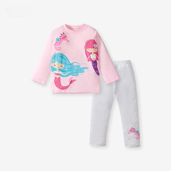 Toddler/Kid Girl's Cartoon Mermaids Print Design T-shirt with Leggings Set